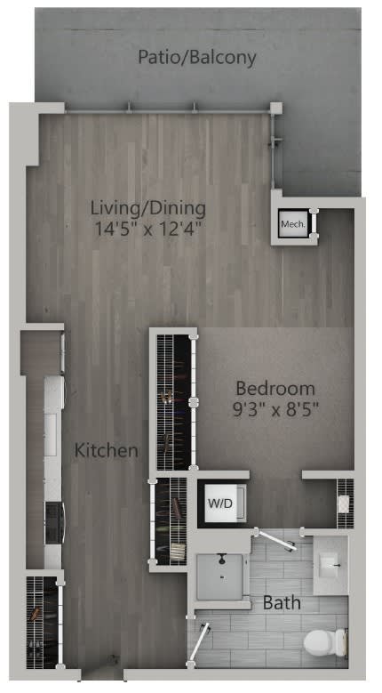 Studio 1 bath F | 653 Sq. Ft. at The Mason Apartments, Chicago, IL