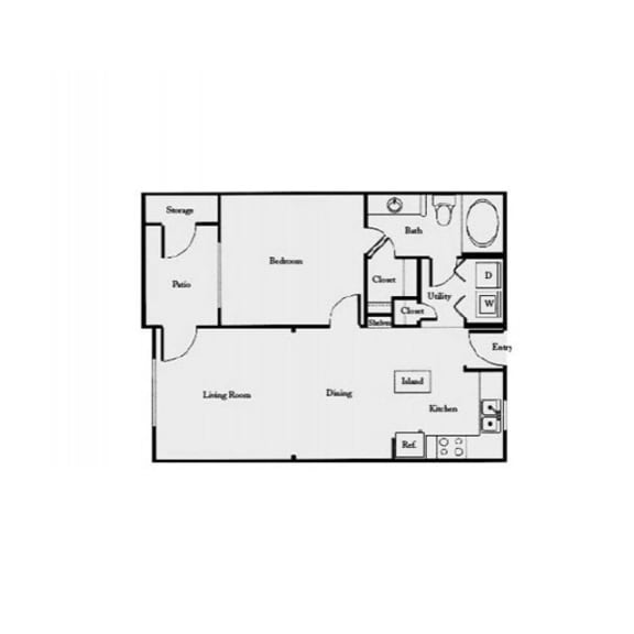A1 1 Bed 1 Bath  Floor Plan | 660 Sq. Ft. at Mission Gate in Plano, Texas 75024