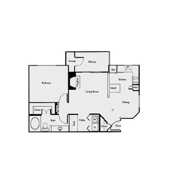 A2 1 Bed 1 Bath Floor Plan | 774 Sq. Ft. at Mission Gate in TX 75024