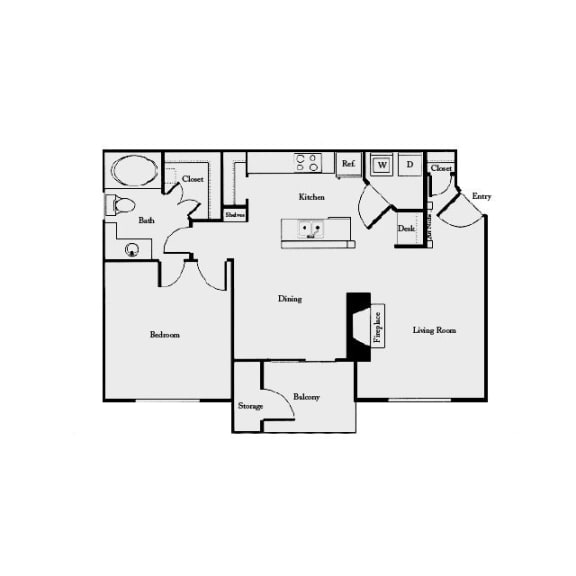 A3 1 Bed 1 Bath Floor Plan | 774 Sq. Ft. at Mission Gate in Plano, TX