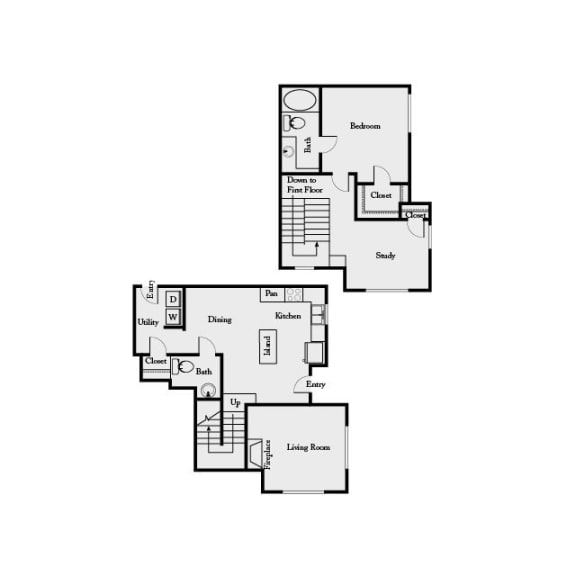 A4 1 Bed 1.5 Bath Floor Plan | 1,112 Sq. Ft. at Mission Gate in Plano