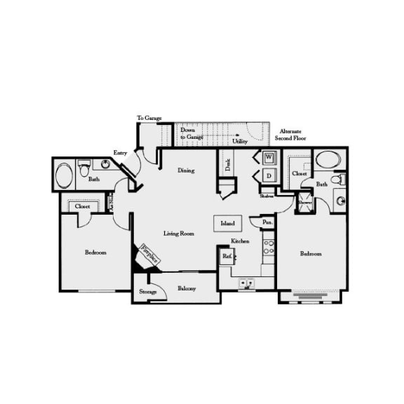 B2 2 Bed 2 Bath Floor Plan | 1,045 Sq. Ft. at Mission Gate in Plano 75024