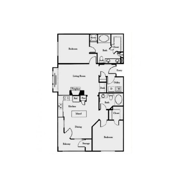2 Bed B4 2 Bath Floor Plan | 1,185 Sq. Ft. at Mission Gate in Plano, Texas