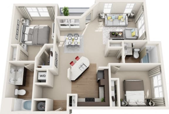 2 Bed 2 Bath Floor Plan with 1,152 Sq. Ft. at The Tribute in Raleigh, NC