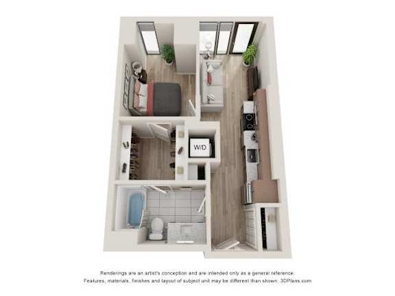 1 Bed 1 Bath Floor Plan | 561 Sq. Ft. at 903 Peachtree in GA 30309