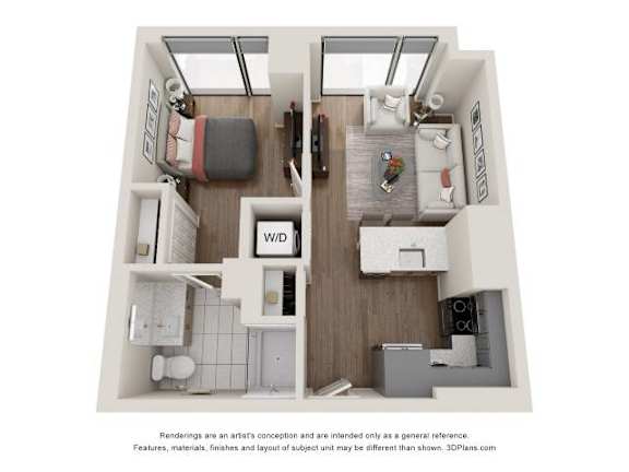 1 Bed 1 Bath Floor Plan | 588 Sq. Ft. at 903 Peachtree in Atlanta, GA 30309