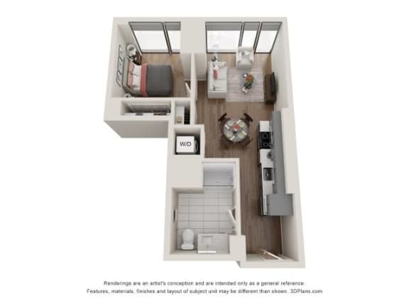 1 Bed 1 Bath Floor Plan | 594 Sq. Ft. at 903 Peachtree in Atlanta, GA 30309