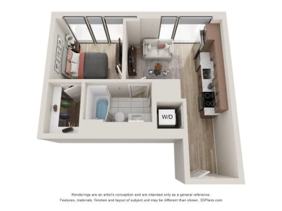 1 Bed 1 Bath Floor Plan | 507 Sq. Ft. at 903 Peachtree in Atlanta, GA