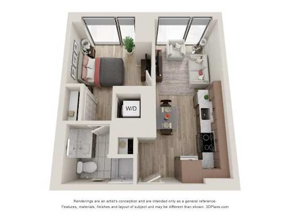 1 Bed 1 Bath Floor Plan | 523 Sq. Ft. at 903 Peachtree in Atlanta, 30309