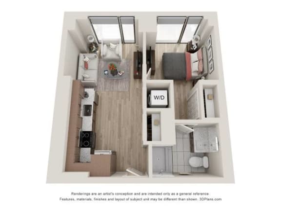 1 Bed 1 Bath Floor Plan | 539 Sq. Ft. at 903 Peachtree in Atlanta, Georgia