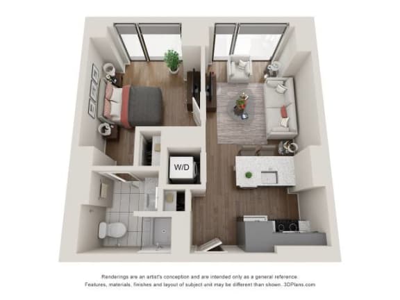 1 Bed 1 Bath Floor Plan | 556 Sq. Ft. at 903 Peachtree in Georgia 30309