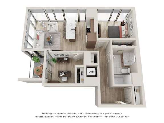 1 Bed 1 Bath Floor Plan | 797 Sq. Ft. at 903 Peachtree in Atlanta, GA 30309