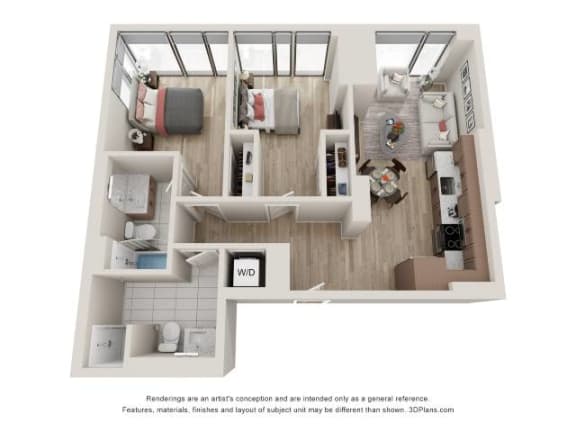 2 Bed 2 Bath Floor Plan | 807 Sq. Ft. at 903 Peachtree in GA 30309