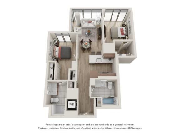2 Bed 2 Bath Floor Plan | 836 Sq. Ft. at 903 Peachtree in Atlanta, Georgia 30309