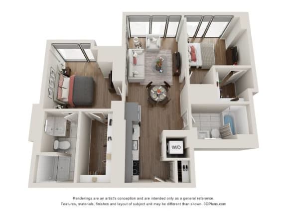 2 Bed 2 Bath Floor Plan | 846 Sq. Ft. at 903 Peachtree in Georgia 30309