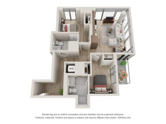 2 Bed 2 Bath Floor Plan | 851 Sq. Ft. at 903 Peachtree in Atlanta, GA 30309