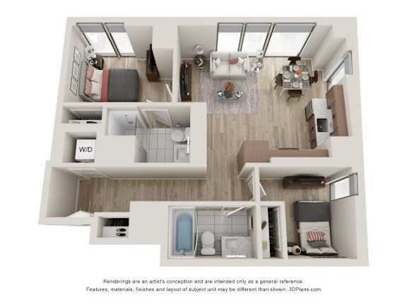 2 Bed 2 Bath Floor Plan |  857 Sq. Ft. at 903 Peachtree in Atlanta, GA