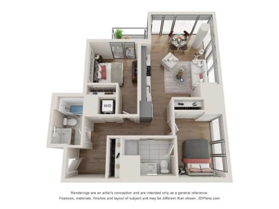 2 Bed 2 Bath Floor Plan | 879 Sq. Ft. at 903 Peachtree in GA 30309