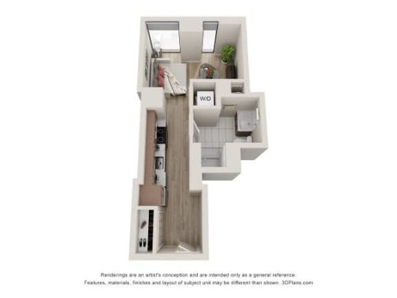 Studio 1 Bath Floor Plan | 404 Sq. Ft.  at 903 Peachtree in Atlanta, Georgia