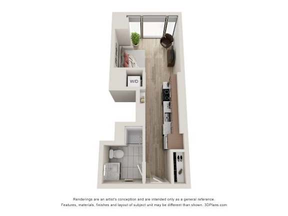 Studio 1 Bath Floor Plan | 417 Sq. Ft. at 903 Peachtree in Atlanta, GA 30309