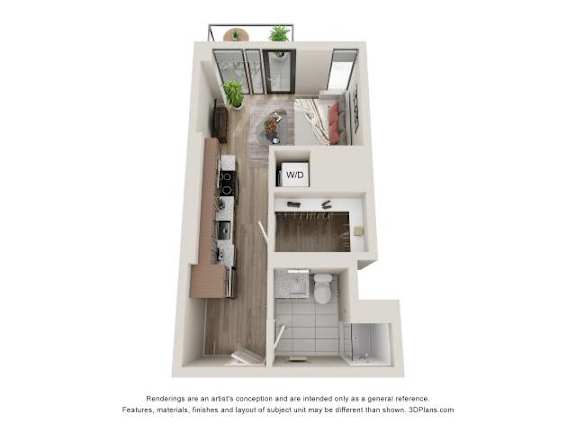 Studio 1 Bath Floor Plan | 433 Sq. Ft.  at 903 Peachtree in Atlanta, 30309
