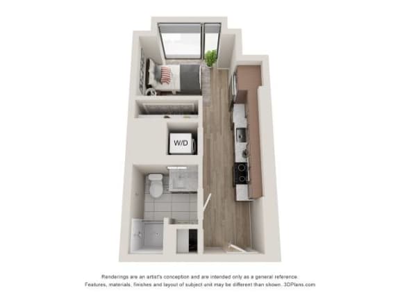 Studio 1 Bath Floor Plan | 336 Sq. Ft.  at 903 Peachtree in Atlanta, 30309