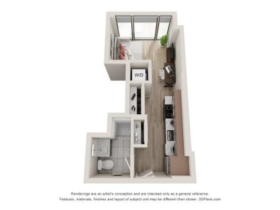 Studio 1 Bath Floor Plan | 392 Sq. Ft.  at 903 Peachtree in Atlanta, GA