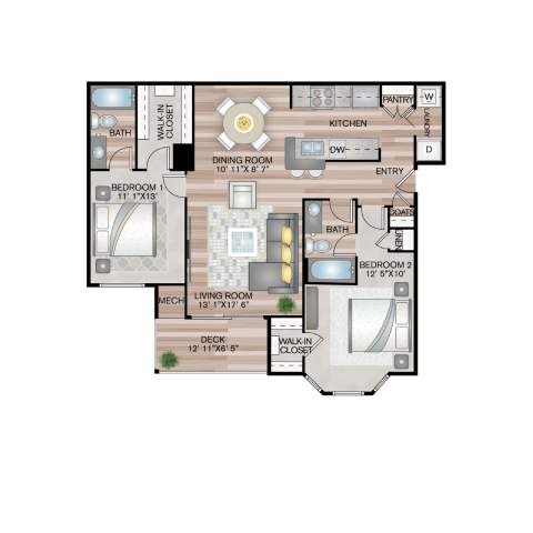 The Ballard Floor Plan | 1,208 Sq. Ft. at Residences at Stevens Pond, Massachusetts