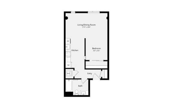Studio B Floor Plan | 561-568 Sq. Ft. at Misora Apartments, San Jose