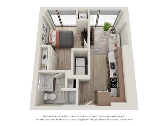 1 Bed 1 Bath Floor Plan | 507 Sq. Ft. at 903 Peachtree in Atlanta, GA 30309