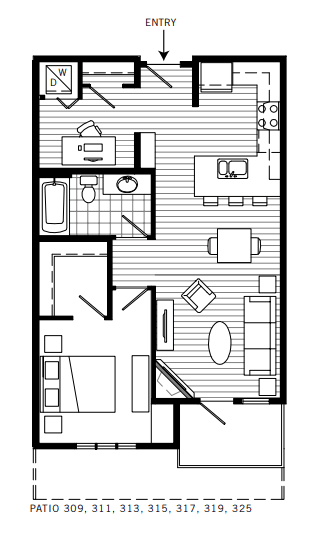 Floor Plan  1 Bed 1 Bath Floor Plan | 732 Sq. Ft. at 128 on State, Kirkland, WA