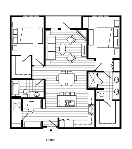 2 Bed 2 Bath  Floor Plan | 1,211 Sq. Ft.  at 128 on State, Kirkland