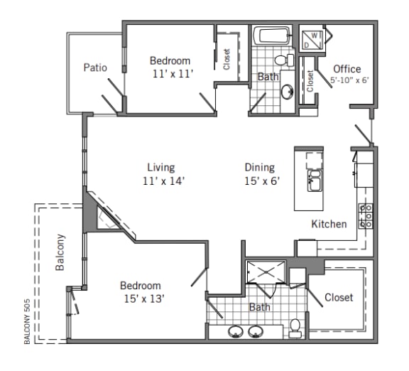 Floor Plan  2 Bed 2 Bath Floor Plan | 1,435 Sq. Ft. at 128 on State, Washington