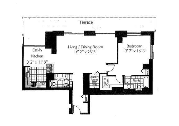 1 Bed 1.5 Bath Floor Plan | 1,350 Sq. Ft. at Shoreham and Tides, Chicago, IL