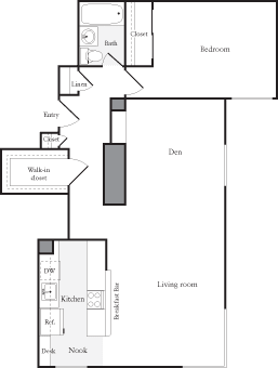 1 Bed 1 Bath FloorPlan | 851 Sq. Ft. at Skye at Belltown Apartments, Washington
