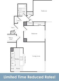 Floor Plan  B1 2 Bed 1 Bath FloorPlan | 858 Sq. Ft. at Skye Apartments, Seattle, Washington