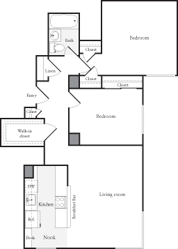 B1 2 Bed 1 Bath FloorPlan | 858 Sq. Ft. at Skye at Belltown Apartments, Seattle, Washington