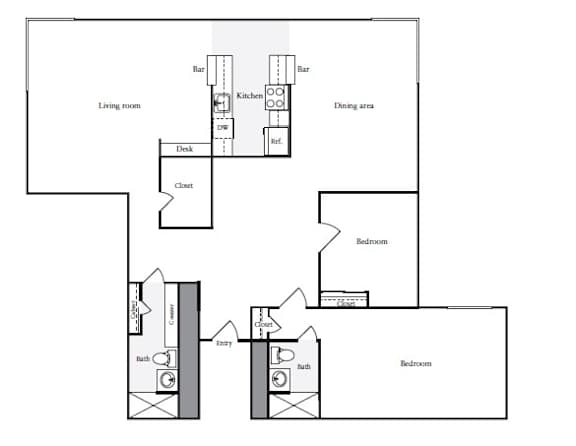 B2 2 Bedroom and 2 Bathroom FloorPlan | 1,325 Sq. Ft. at Skye at Belltown Apartments, Seattle