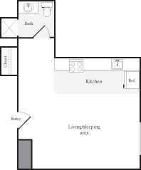 Studio 1 Bath FloorPlan | 353 Sq. Ft. at Skye at Belltown Apartments, Washington
