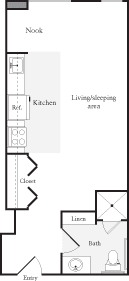 S2 Studio 1 Bathroom FloorPlan | 408 Sq. Ft. at Skye at Belltown Apartments, Seattle