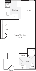 S2 Studio with 1 Bath FloorPlan | 423 Sq. Ft. at Skye at Belltown Apartments, Seattle, WA
