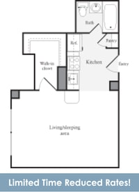 Floor Plan  S3 Studio with 1 Bath FloorPlan | 423 Sq. Ft. at Skye Apartments, Seattle, WA