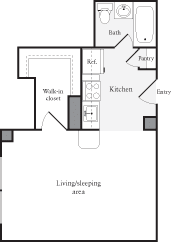 Studio 1 Bath FloorPlan | 442 Sq. Ft. at Skye at Belltown Apartments, Washington 98121