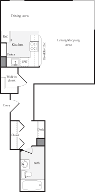 Studio with 1 Bath FloorPlan | 504 Sq. Ft. at Skye at Belltown Apartments, Seattle, WA 98121