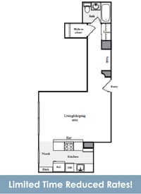 Studio and 1 Bath FloorPlan | 507 Sq. Ft. at Skye Apartments, Washington 98121