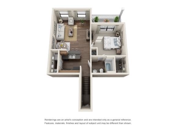 A2 Upper | One Bed | One Bath with 814 Sq. Ft. at Sladestone Shadow Creek in Pearland, Texas