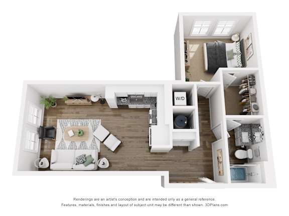 Floor Plan  1 bed 1 bath C | 726 Sq. Ft. at The Merchant Apartments, Charleston, SC