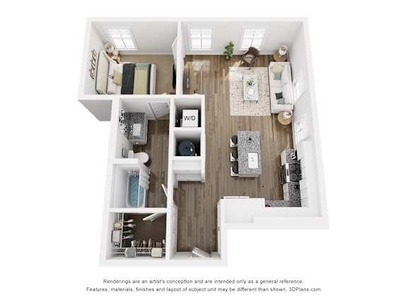 Floor Plan  1 bed 1 bath D | 731  Sq. Ft. at The Merchant Apartments, Charleston, South Carolina