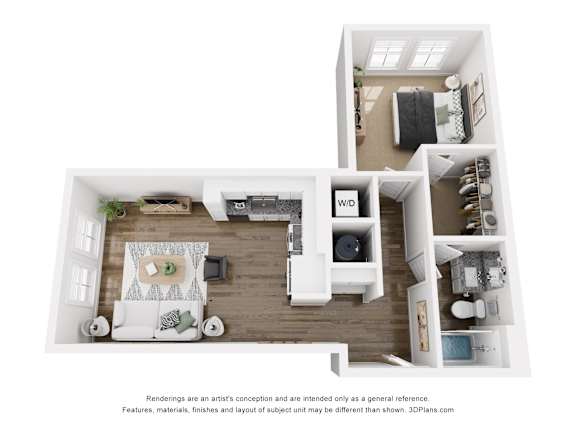 Floor Plan  1 bed 1 bath M | 775 Sq. Ft. at The Merchant Apartments, South Carolina 29403