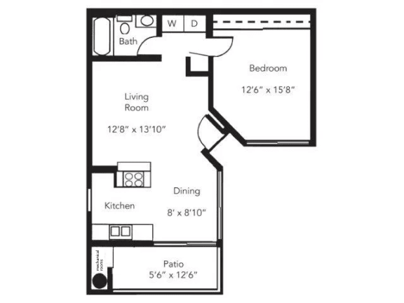 1 Bed 1 Bath Floor Plan | 760 Sq. Ft. at Sunset Winds Apartments in Henderson, 89014